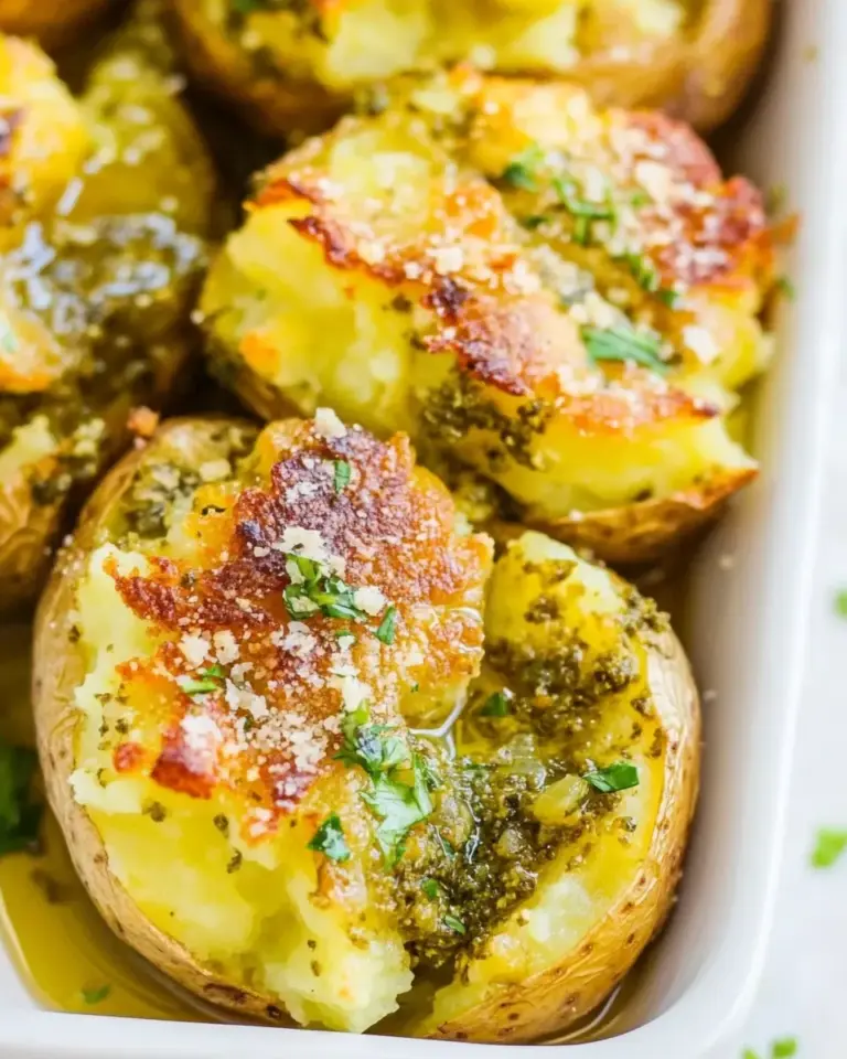 Homemade Garlic Pesto Smashed Potatoes photo