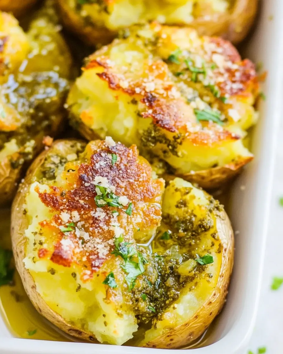 Homemade Garlic Pesto Smashed Potatoes photo