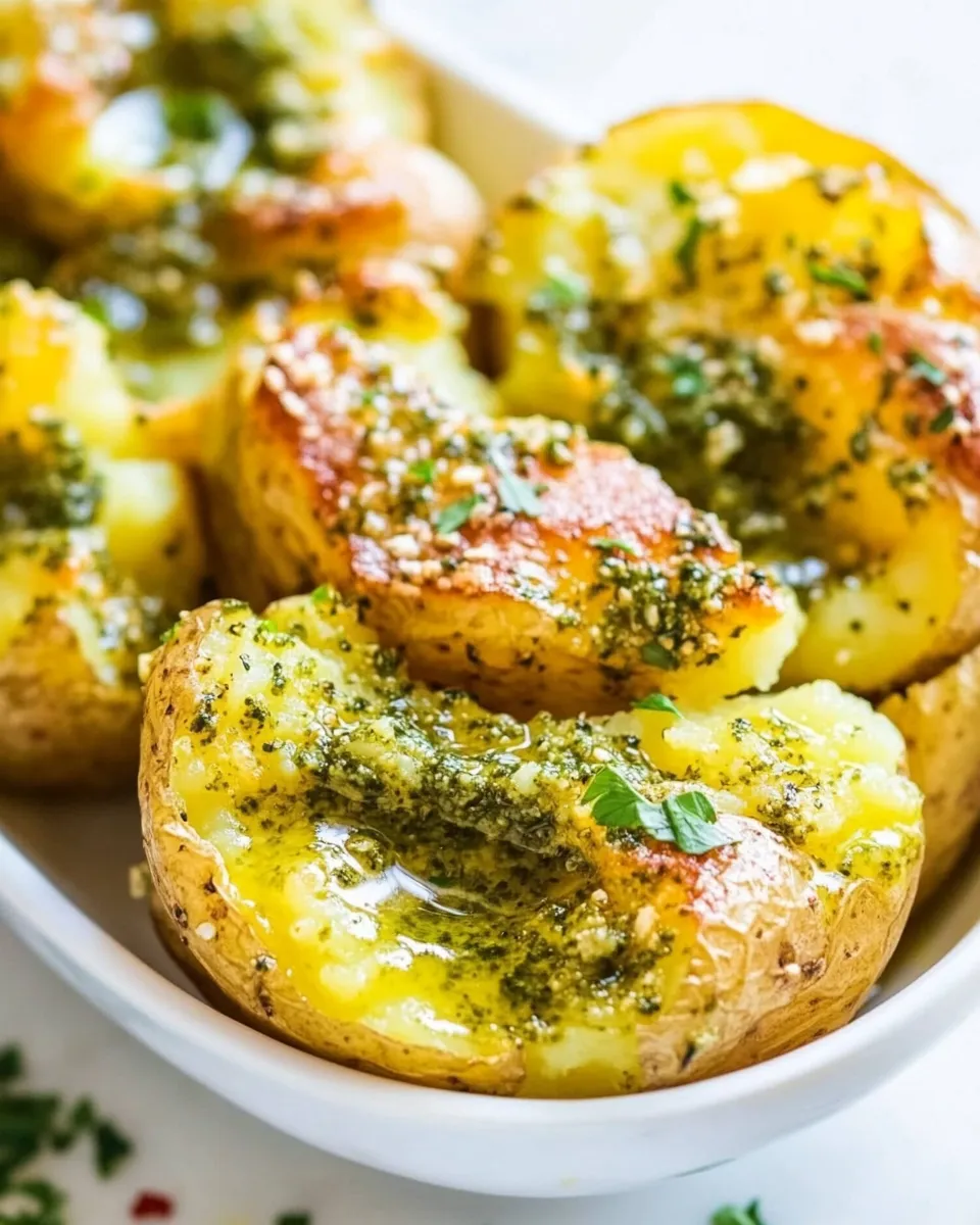 Classic Garlic Pesto Smashed Potatoes image