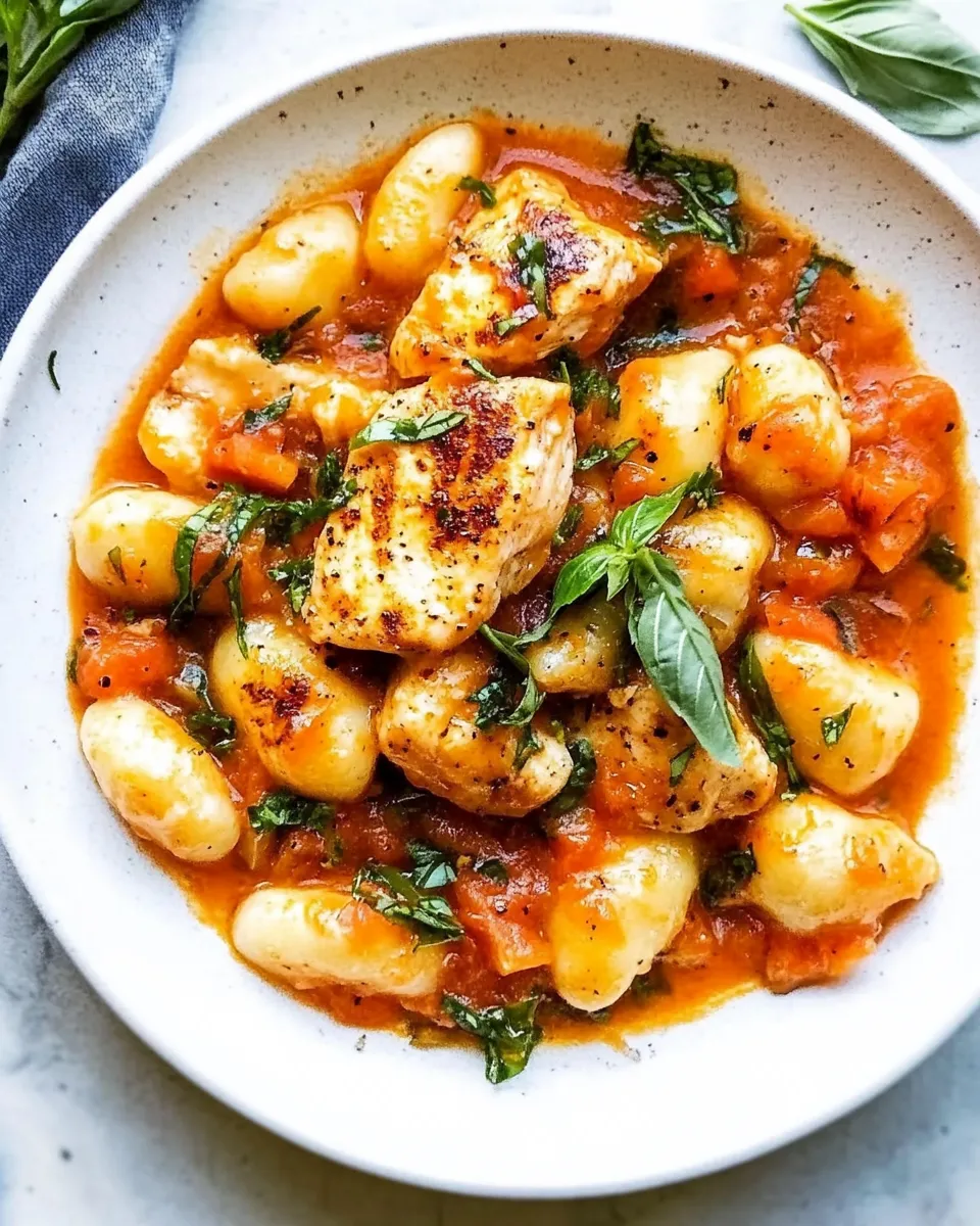 homemade Gnocchi with Grilled Chicken in Roasted Red Pepper Sauce photo