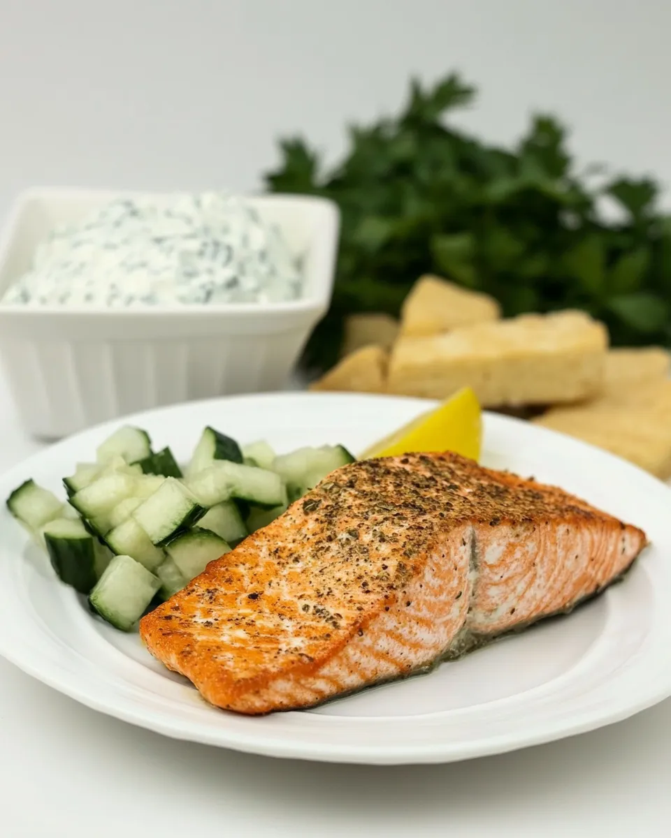 Homemade Greek Salmon with Tzatziki Sauce photo