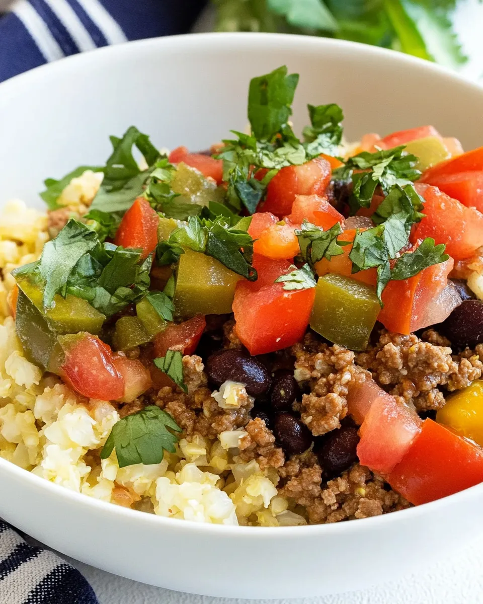 Delicious Ground Beef Cauliflower Rice Taco Bowls dish photo