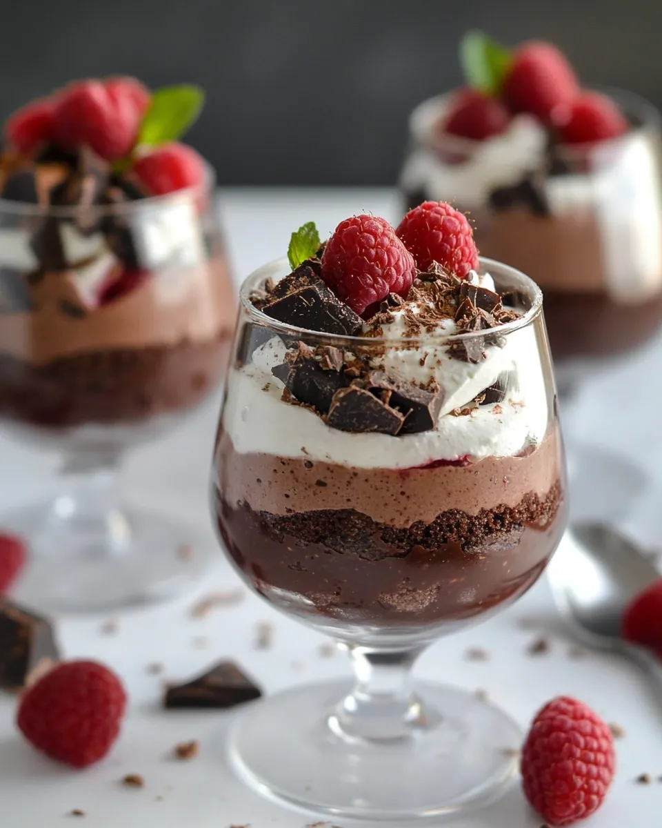 Homemade Healthy Brownie Chocolate Raspberry Mousse Parfaits (Butter/Gluten Free) photo