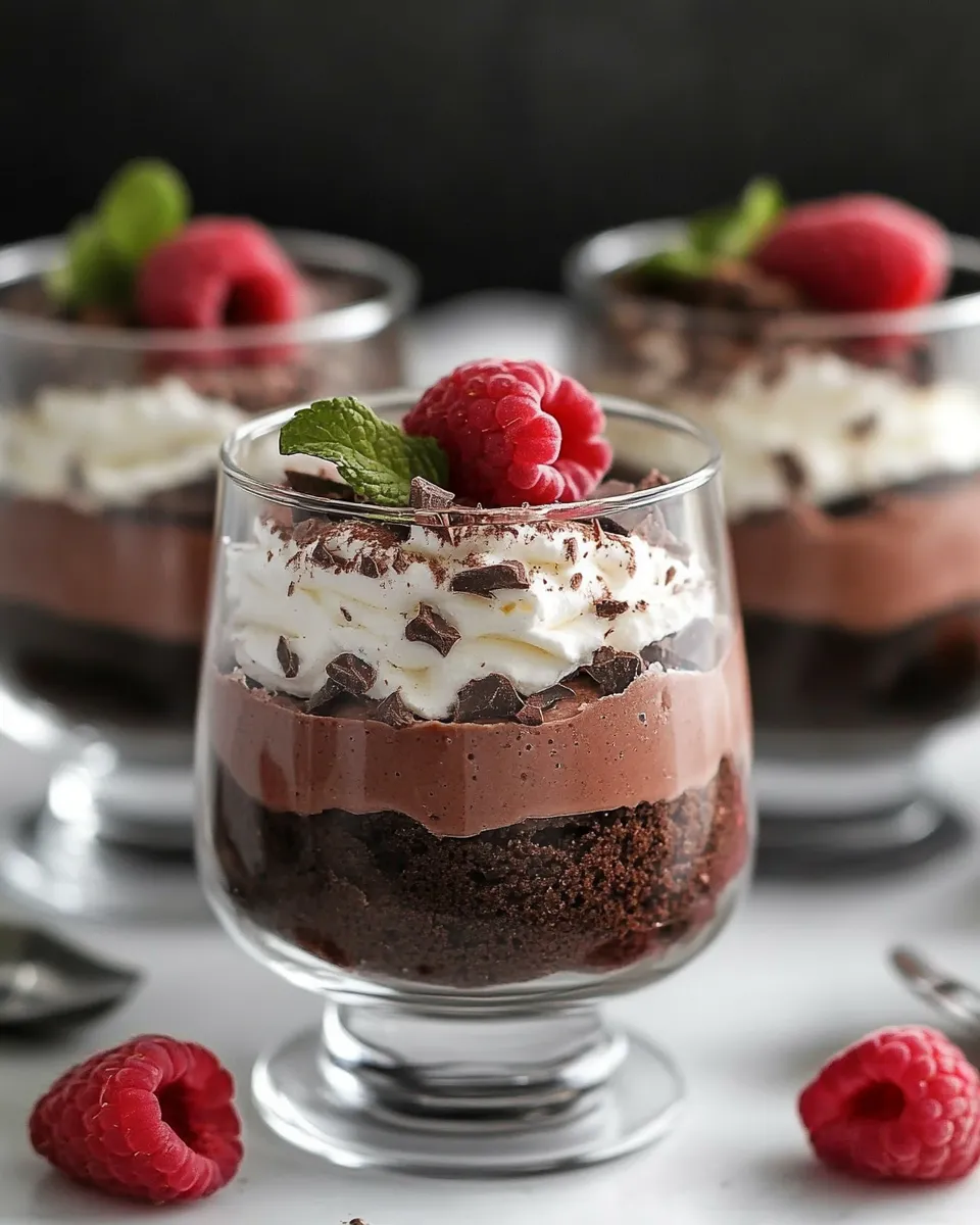 Classic Healthy Brownie Chocolate Raspberry Mousse Parfaits (Butter/Gluten Free) image