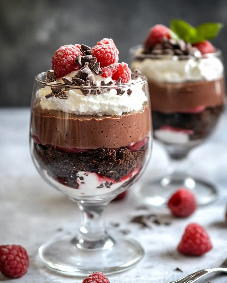 Delicious Healthy Brownie Chocolate Raspberry Mousse Parfaits (Butter/Gluten Free) recipe photo