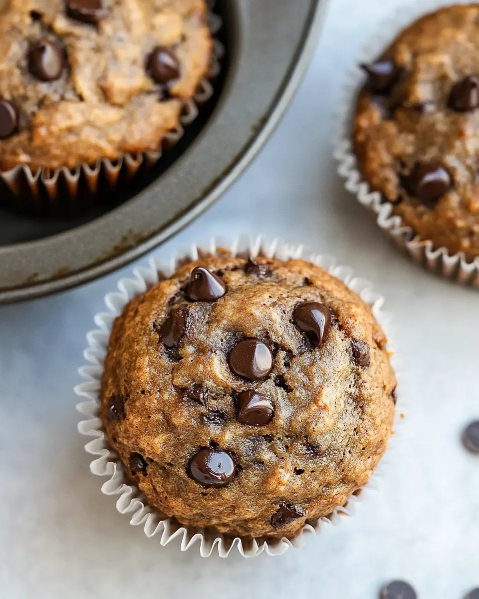 Easy Healthy Chocolate Chip Banana Muffins recipe image
