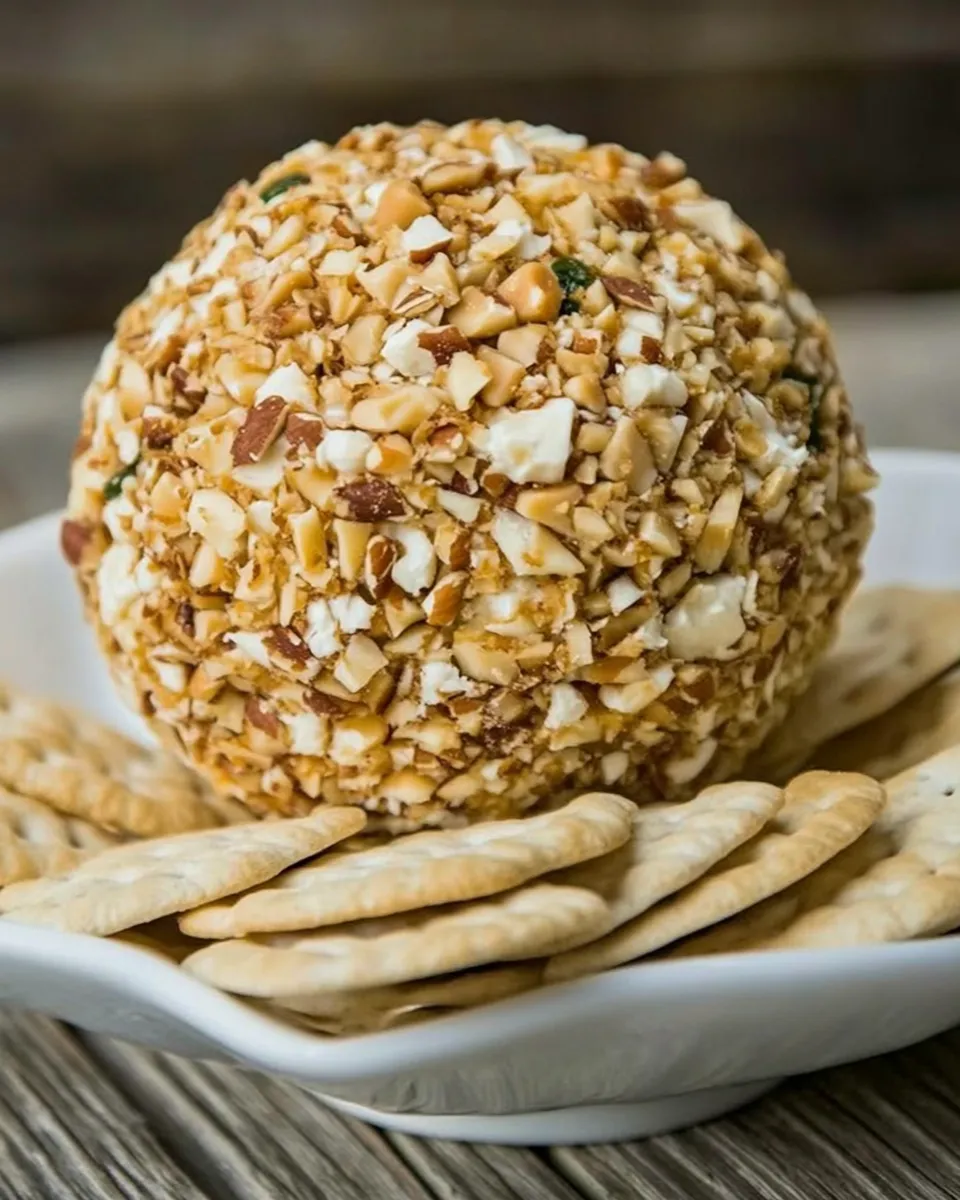 classic Homemade Cheeseball with Nuts and Crackers image