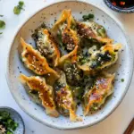 homemade Homemade Vegetable Potstickers with Toasted Sesame Honey Soy Sauce. photo