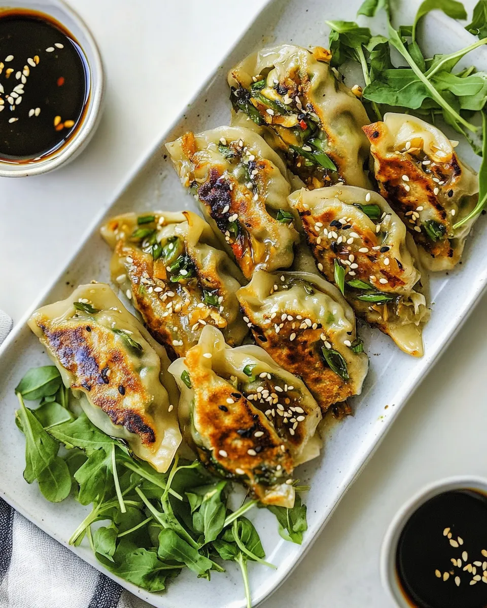easy Homemade Vegetable Potstickers with Toasted Sesame Honey Soy Sauce. picture