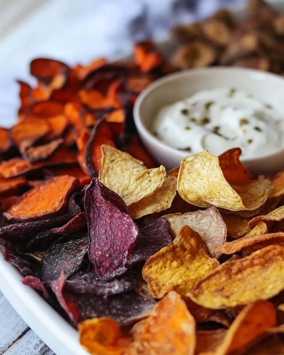 easy Homemade Veggie Chips with 6 Yogurt Dips picture