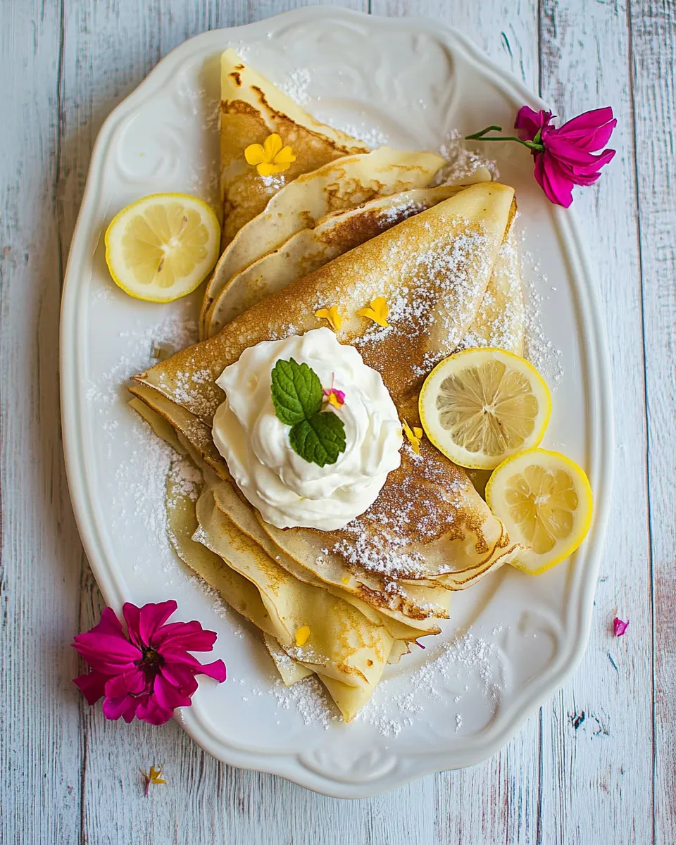 Homemade Lemon Sugar Crepes with Whipped Cream Cheese. photo