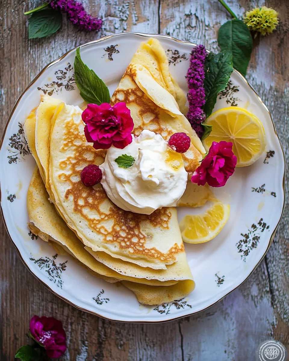 Delicious Lemon Sugar Crepes with Whipped Cream Cheese. shot
