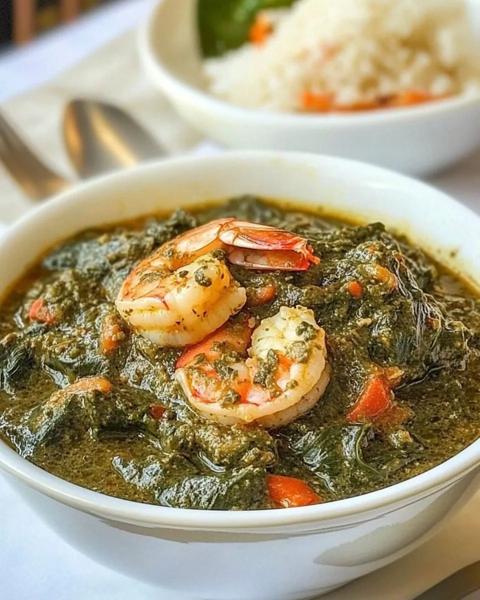 delicious Matapa (Cassava Leaves & Shrimp Stew) shot