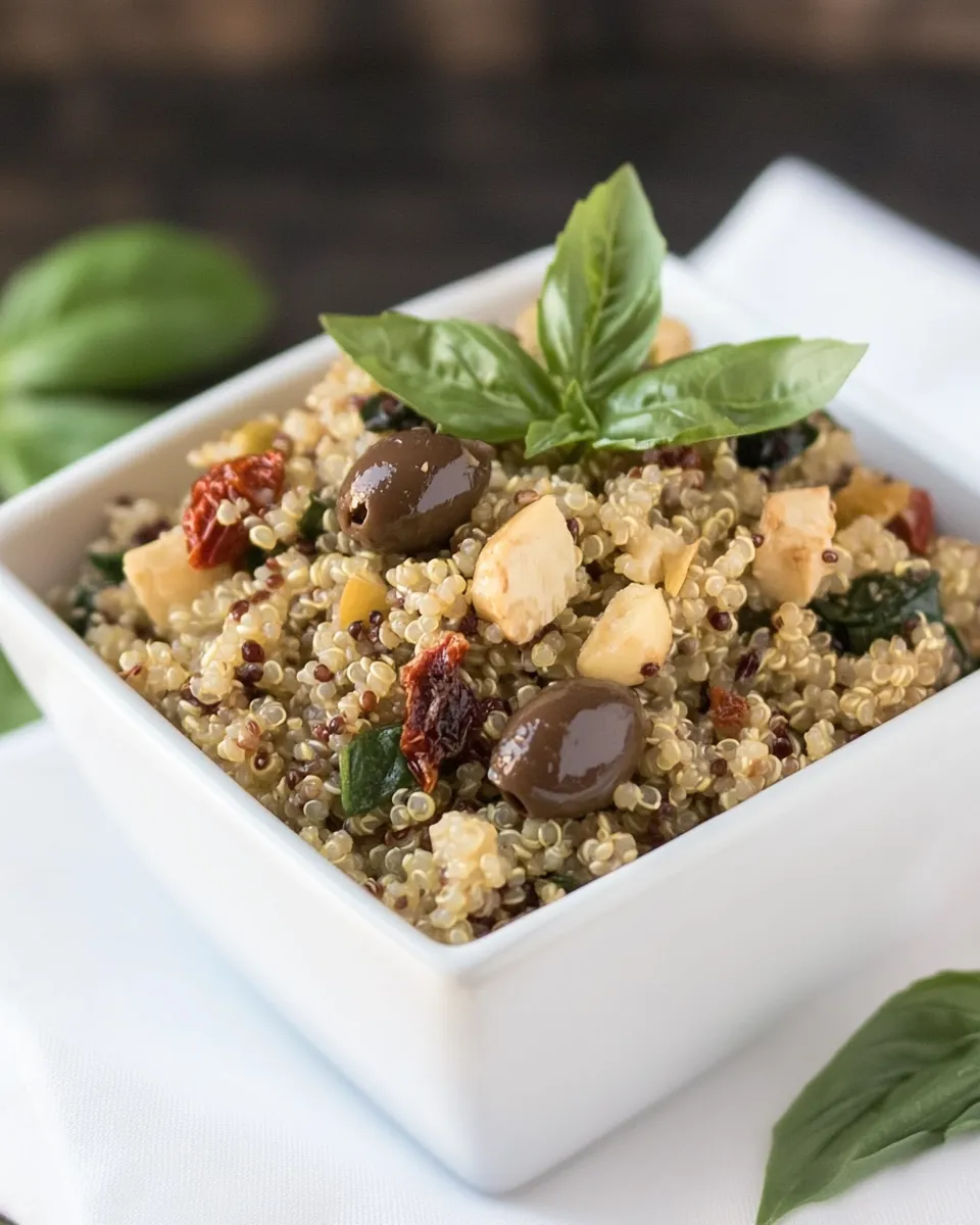 Classic Mediterranean Quinoa Salad with Olives, Basil and Sun-dried Tomatoes image