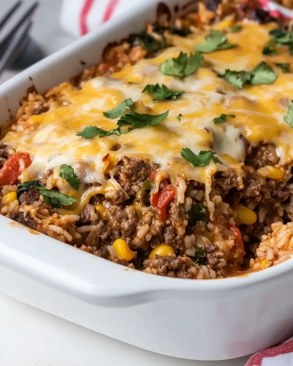 Delicious Mexican Beef and Rice Casserole food shot