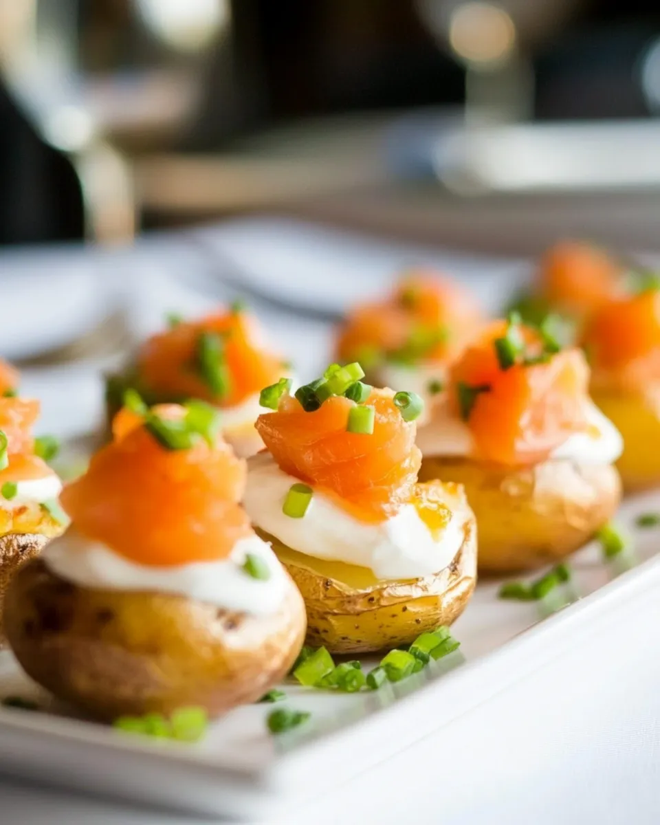 Classic Mini Baked Potatoes with Sour Cream and Smoked Salmon image