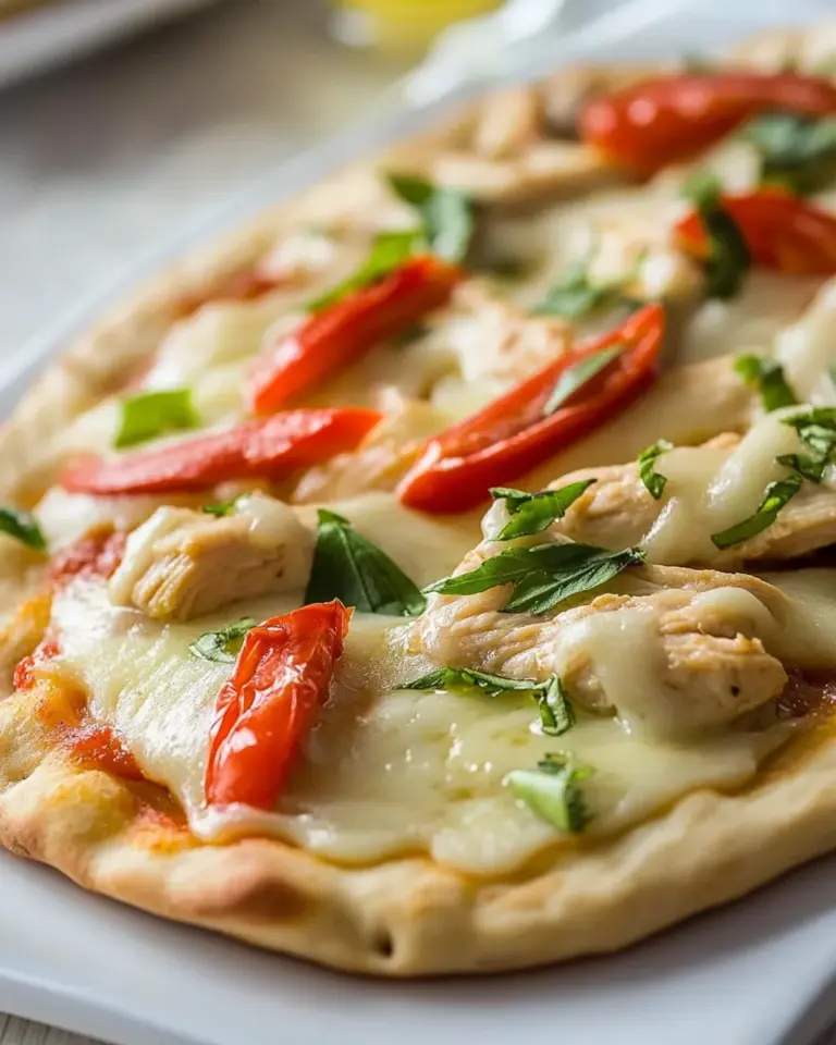 Homemade Naan Chicken Alfredo Pizza photo