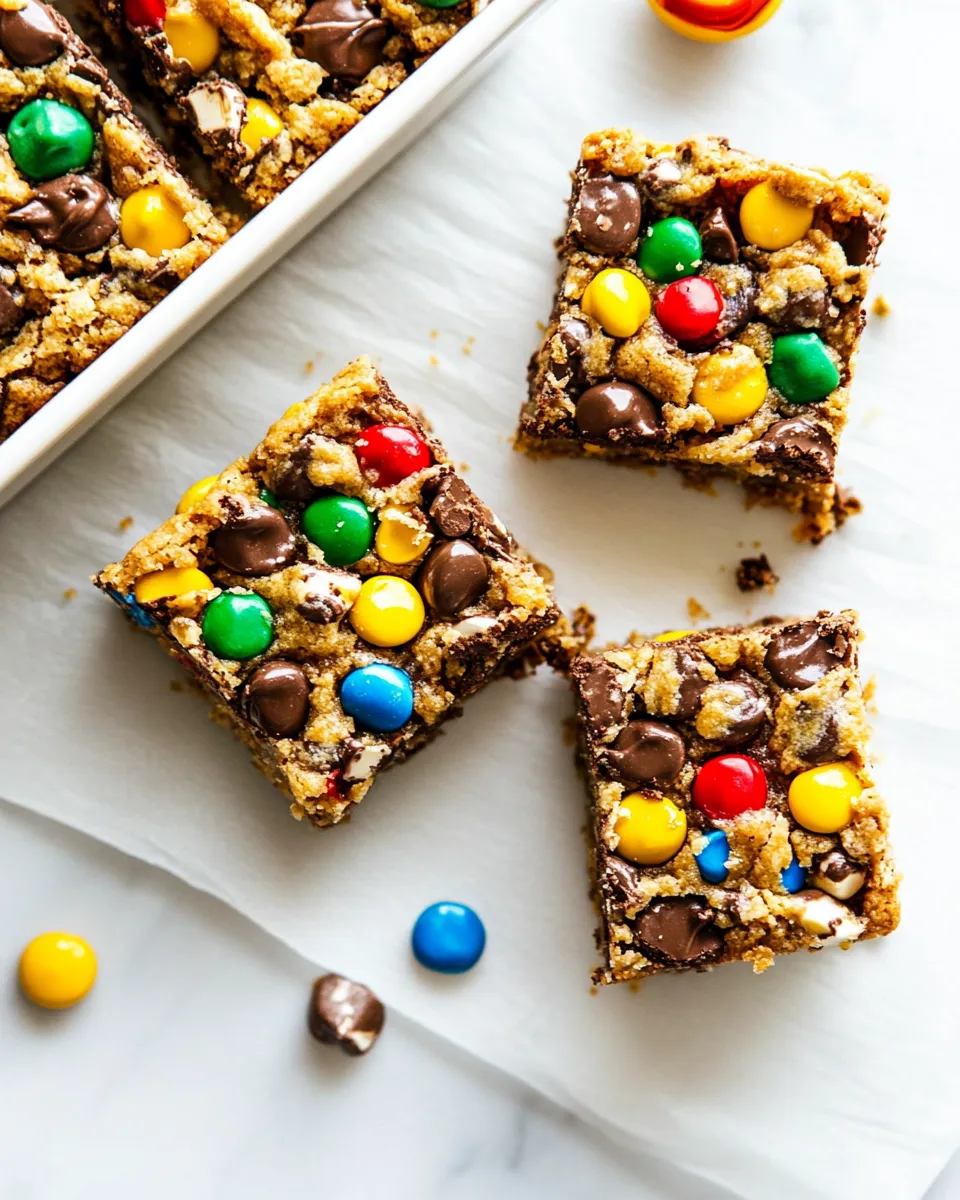 Delicious No Bake Monster Cookie Bars shot