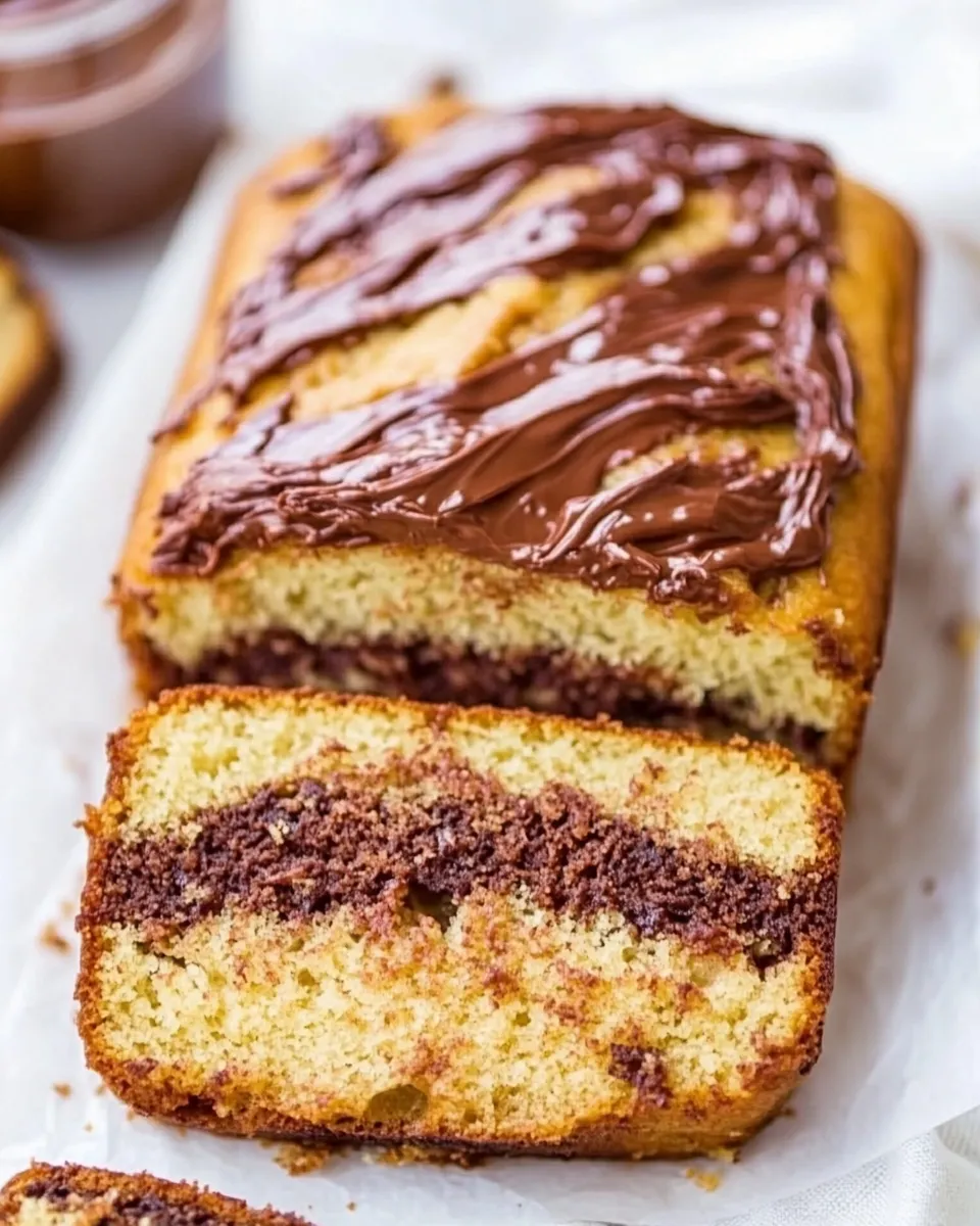 classic Nutella-Layered-and-Swirled Peanut Butter Bread Peanut Butter Loaf Cake image