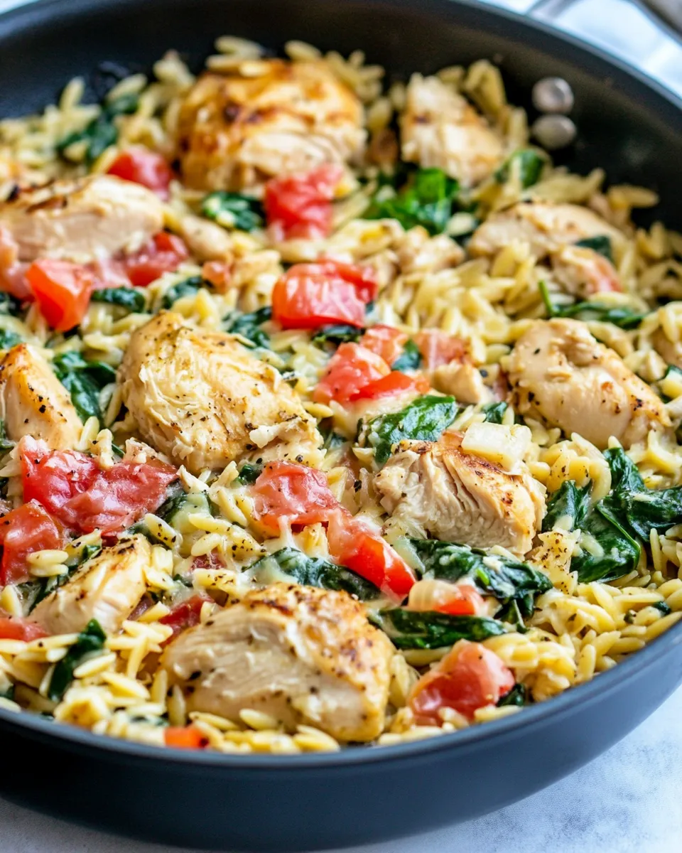delicious One-Pan Chicken and Spinach Orzo dish photo