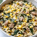 Homemade One-Pot Orzo with Sausage, Spinach and Corn photo