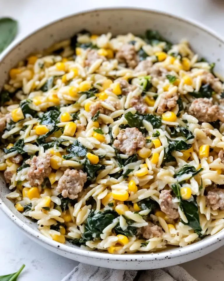 Homemade One-Pot Orzo with Sausage, Spinach and Corn photo