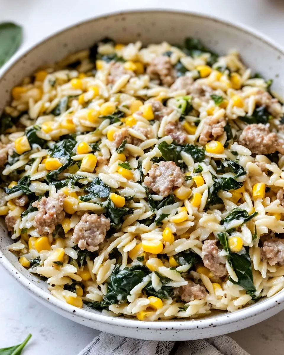 Homemade One-Pot Orzo with Sausage, Spinach and Corn photo