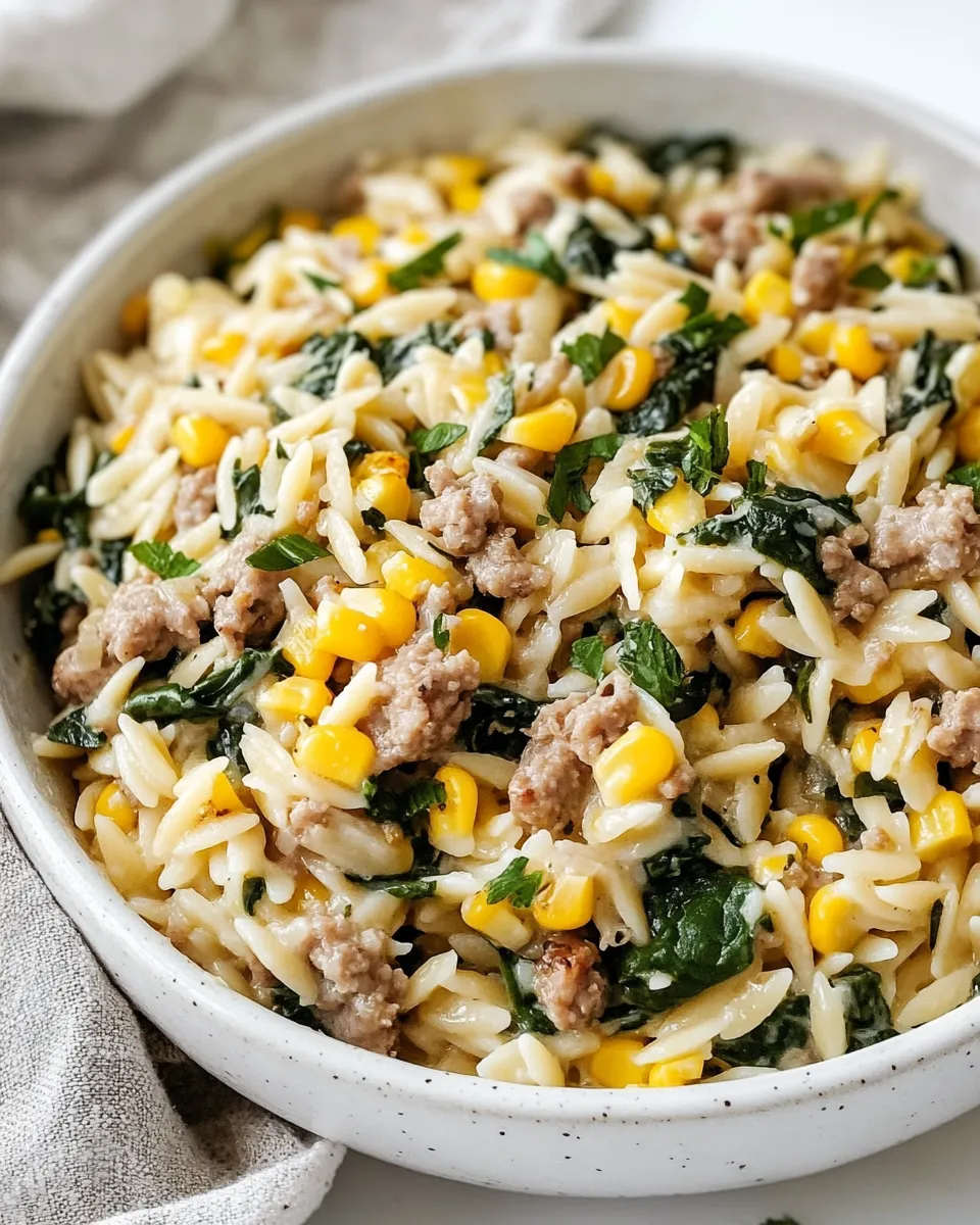 Easy One-Pot Orzo with Sausage, Spinach and Corn picture