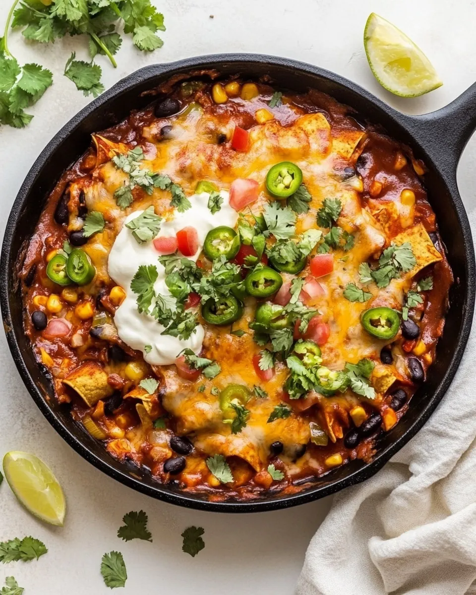 easy One-Skillet Vegetarian Enchilada Casserole recipe image