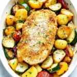 homemade One Pan Crispy Parmesan Garlic Chicken with Vegetables photo