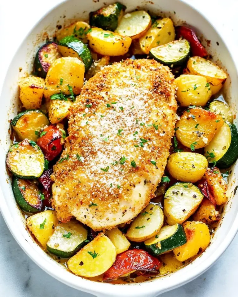 homemade One Pan Crispy Parmesan Garlic Chicken with Vegetables photo