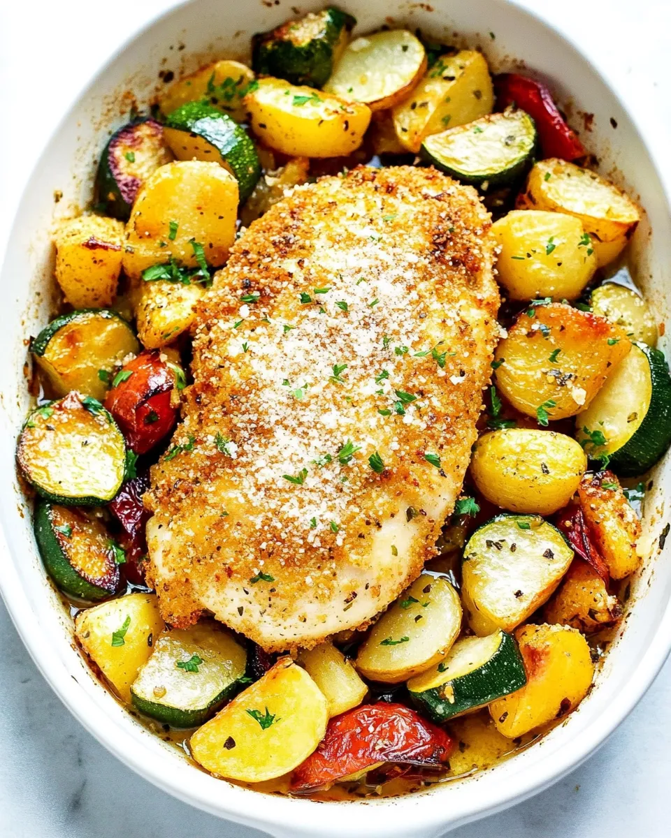 homemade One Pan Crispy Parmesan Garlic Chicken with Vegetables photo