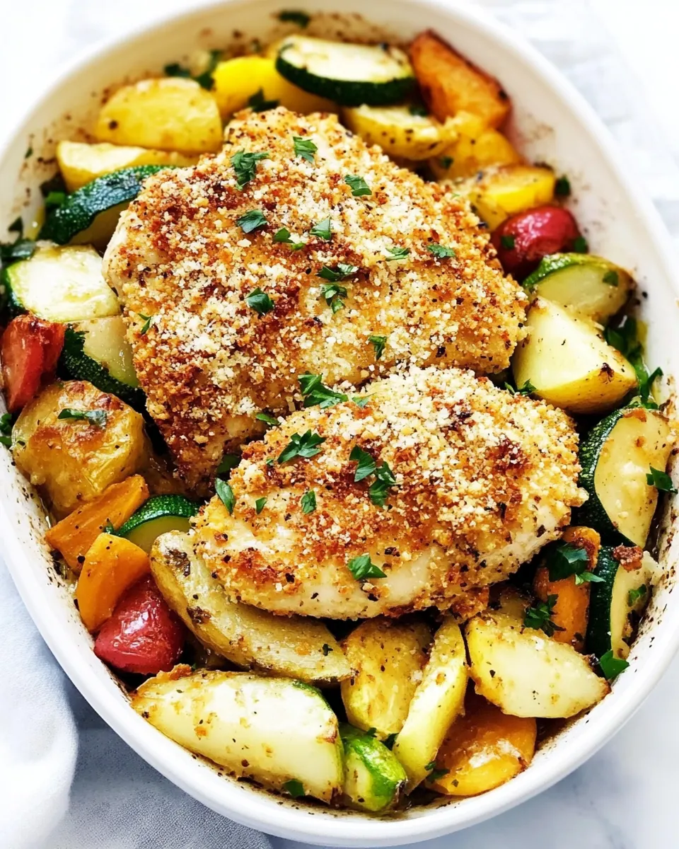 delicious One Pan Crispy Parmesan Garlic Chicken with Vegetables dish photo