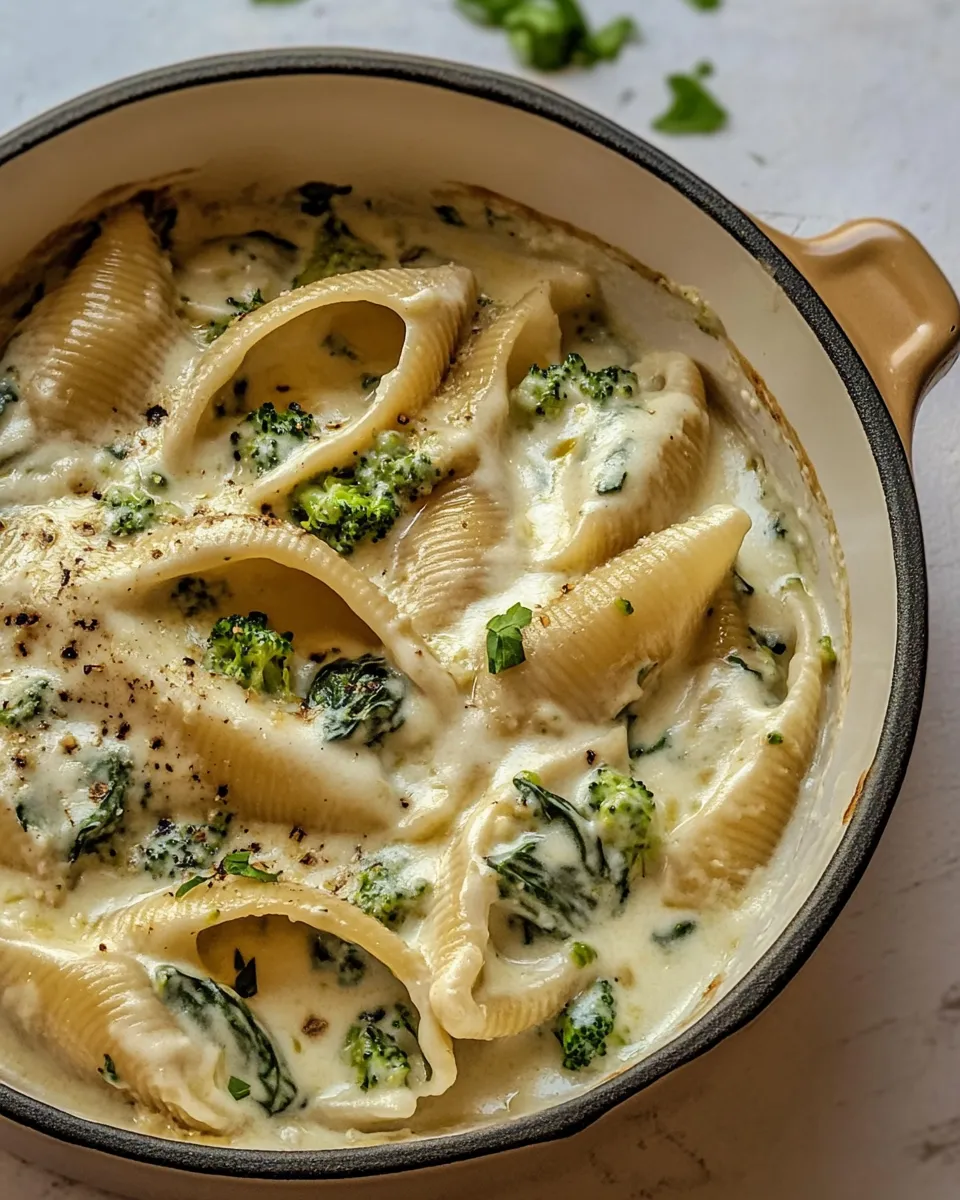 delicious One Pot Spinach Broccoli Ricotta Stuffed Shells. food shot