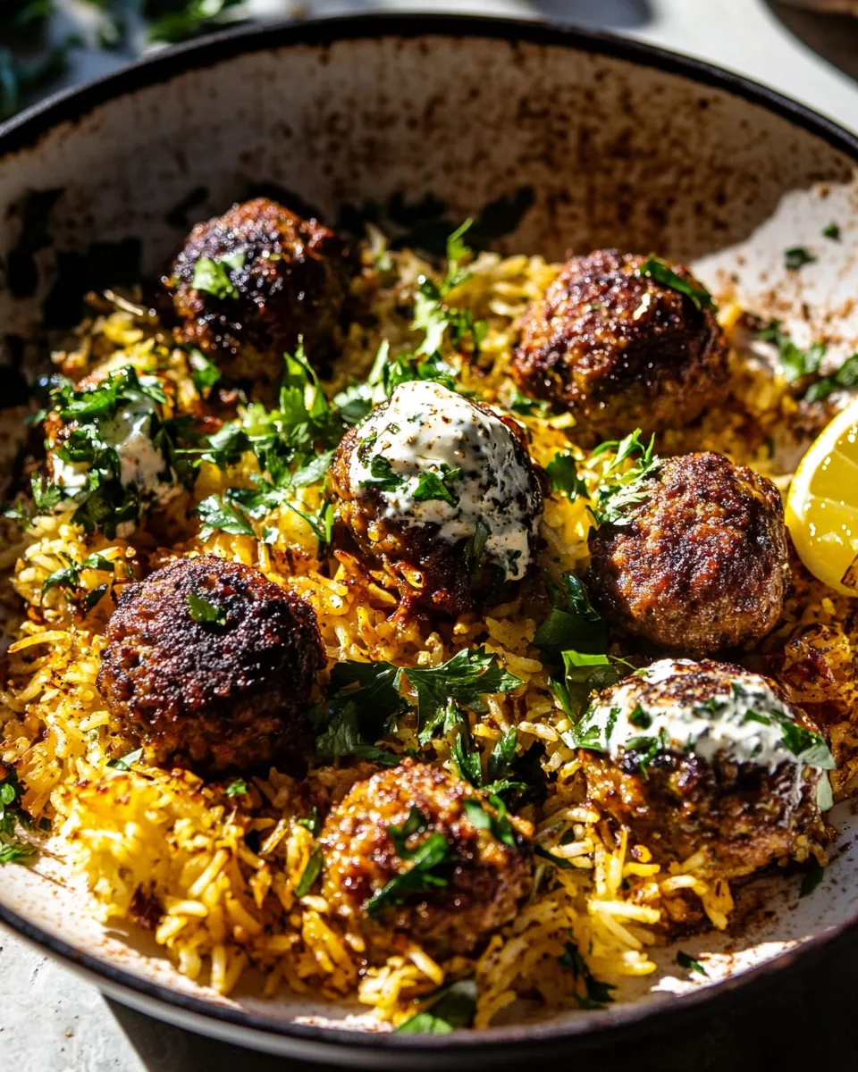 Classic One Skillet Greek Meatballs and Lemon Rice. image