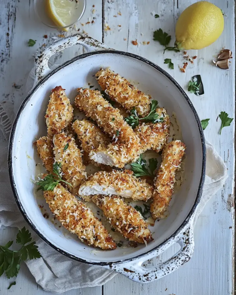 Homemade Oven baked chicken goujons with parmesan & lemon photo