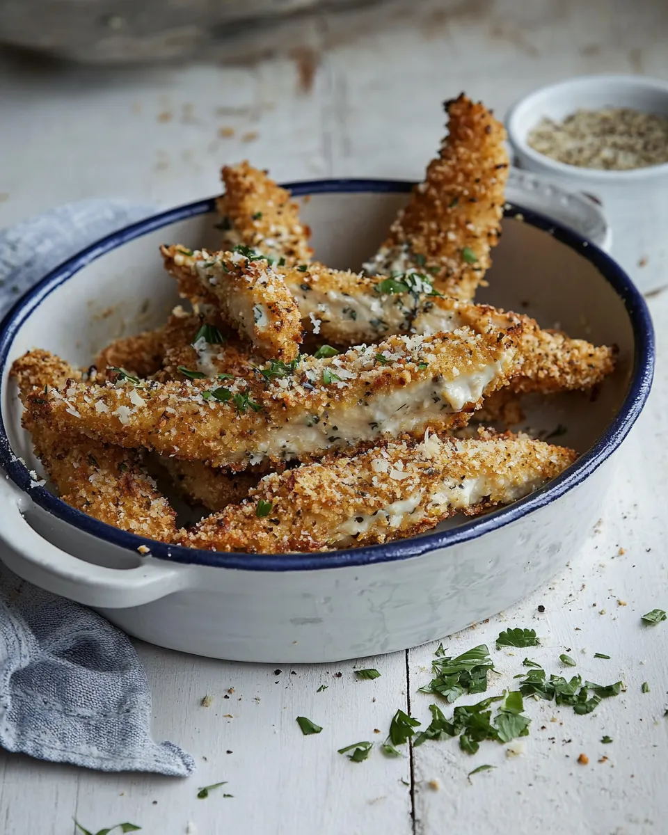 Delicious Oven baked chicken goujons with parmesan & lemon dish photo
