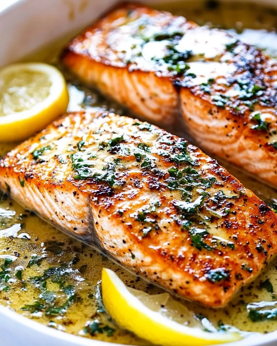 classic Pan Seared Salmon with Lemon Garlic Butter Sauce image