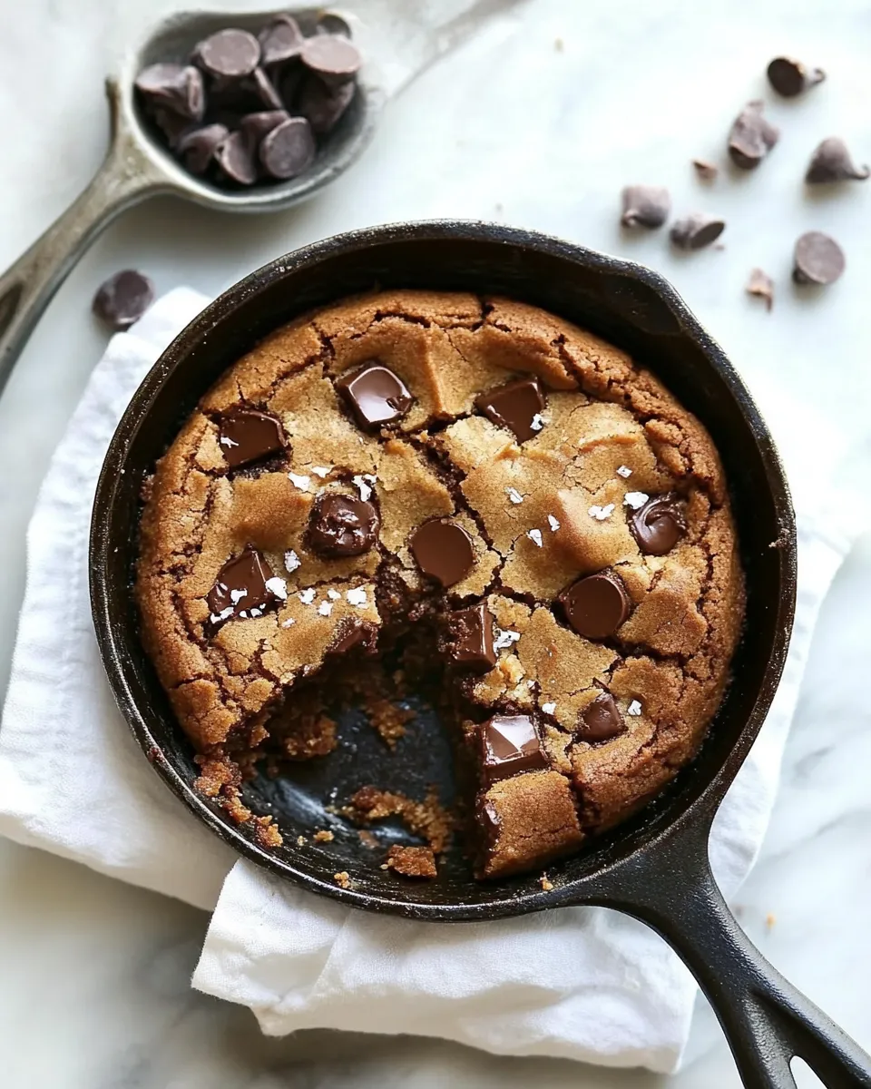 Easy Peanut Butter Choc Chip Deep Dish Skillet Cookie (Low Fat) recipe image