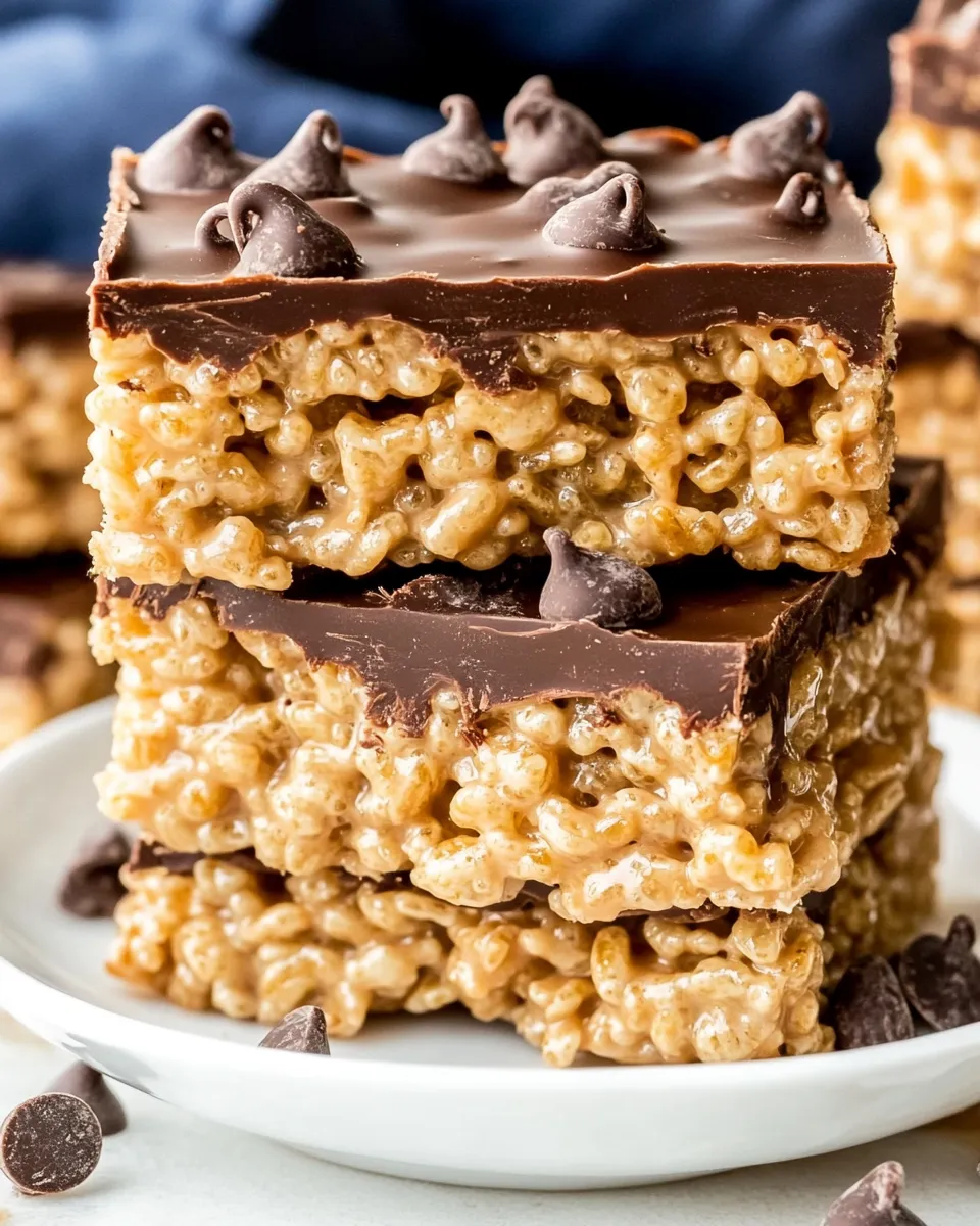 homemade Peanut Butter Chocolate Rice Krispie Treats (No Bake Bars!) photo