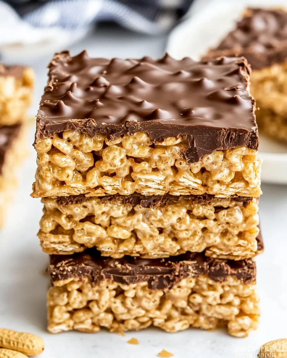 classic Peanut Butter Chocolate Rice Krispie Treats (No Bake Bars!) image