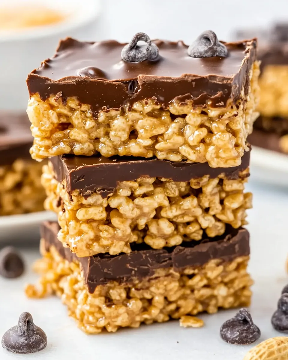 delicious Peanut Butter Chocolate Rice Krispie Treats (No Bake Bars!) shot