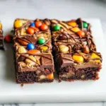 homemade Peanut Butter Nutella Candy Bar Brownie. photo