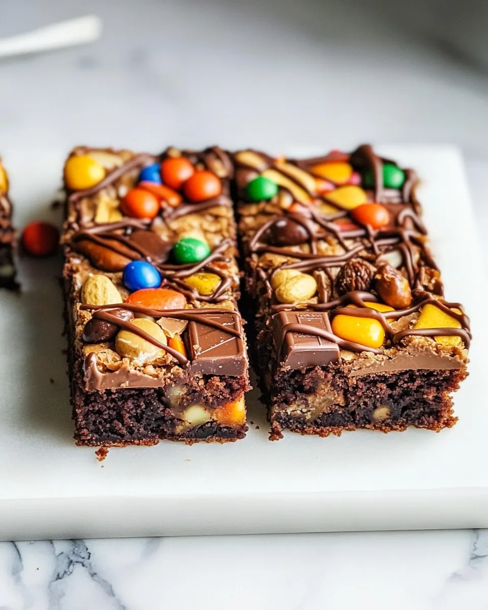 homemade Peanut Butter Nutella Candy Bar Brownie. photo