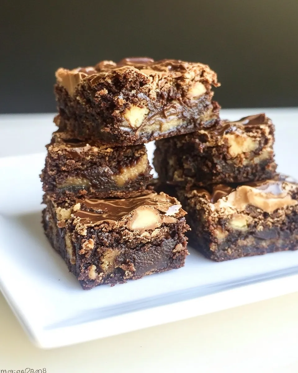 Delicious Peanut Butter Snickers Brownies food shot