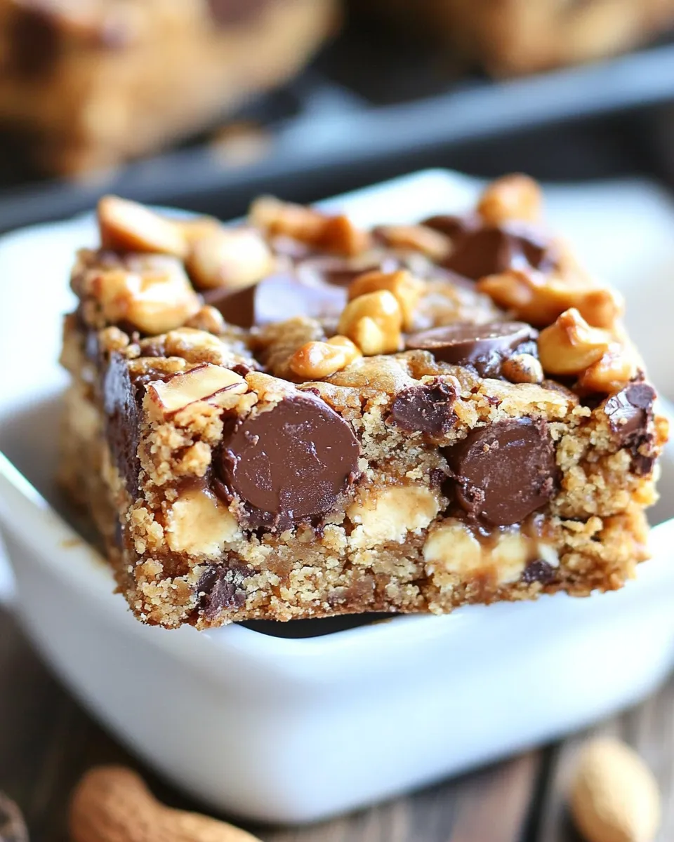 Delicious Peanut Butter Snickers Cookie Bars picture