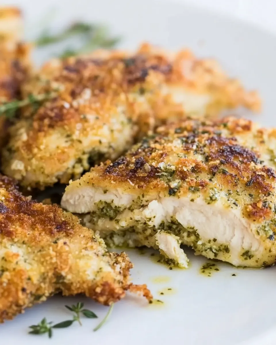 Delicious Pesto Pan-Fried Chicken plate image