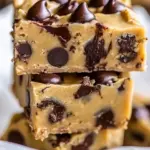 homemade Raw Chocolate Chip Cookie Dough Bars with Hot Fudge photo