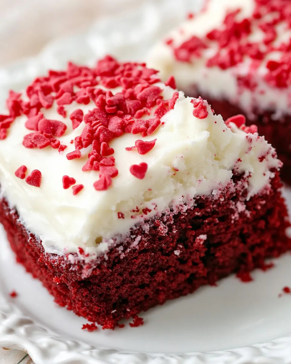 Delicious Red Velvet Poke Cake food shot
