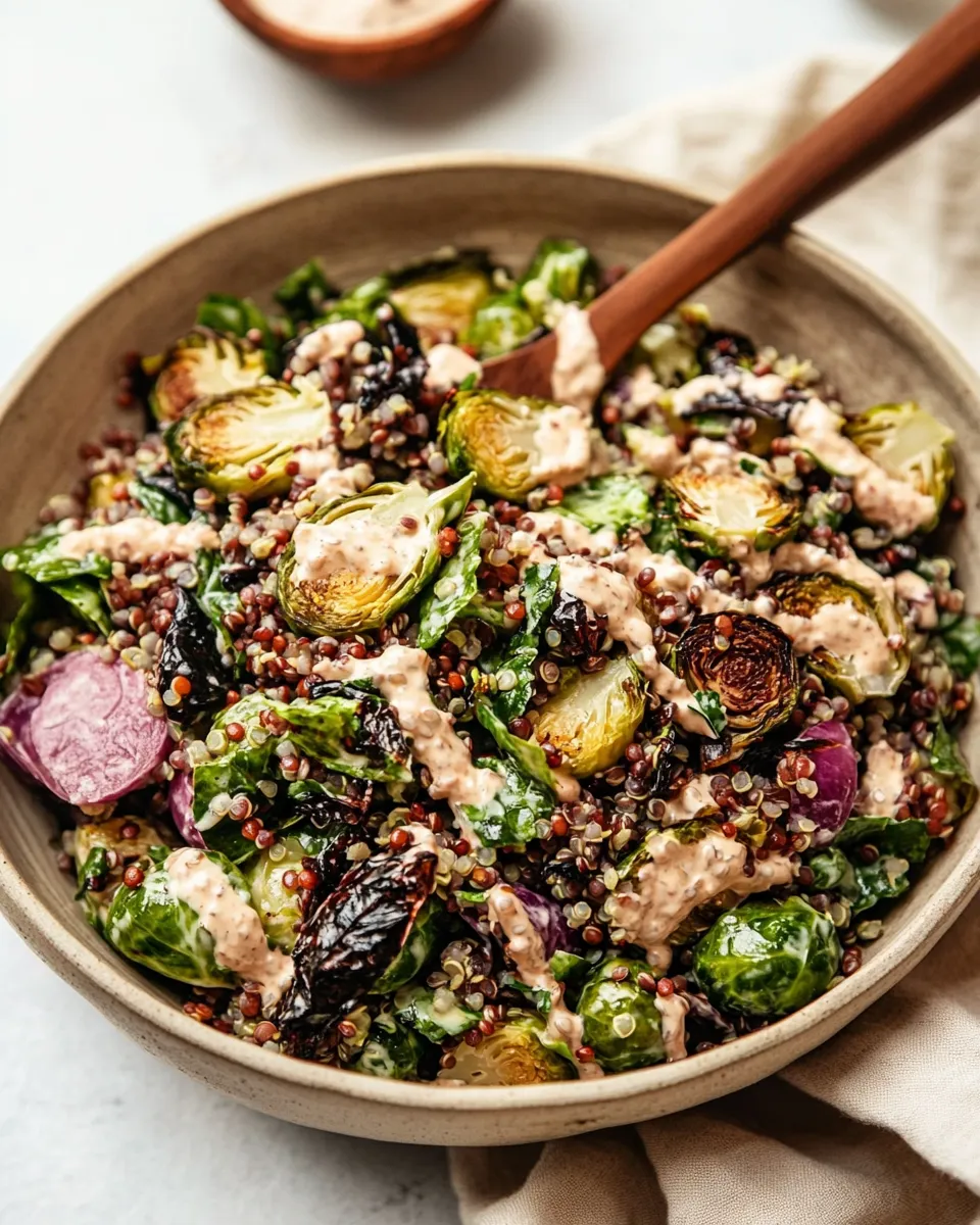 Classic Roasted Brussels Sprouts, Quinoa & Lentil Salad with Spicy Caesar Dressing image